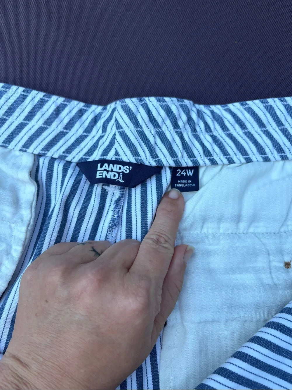 Lands' End 24w‎ plus size Blue and White Striped High Waist Women's Shorts